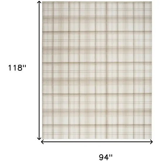 Beige and Ivory Plaid Power Loom Area Rug Photo 3