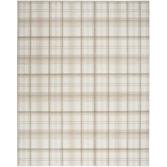 Beige and Ivory Plaid Power Loom Area Rug Photo 2