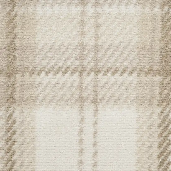 Beige and Ivory Plaid Power Loom Runner Rug Photo 9