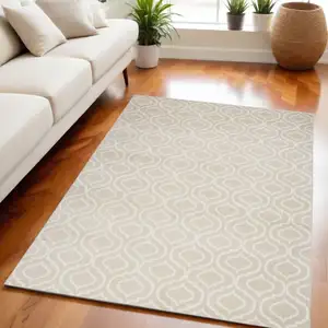 Photo of Beige and Ivory Trellis Non Skid Area Rug