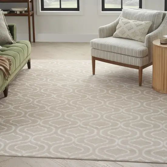 Beige and Ivory Trellis Non Skid Area Rug Photo 8