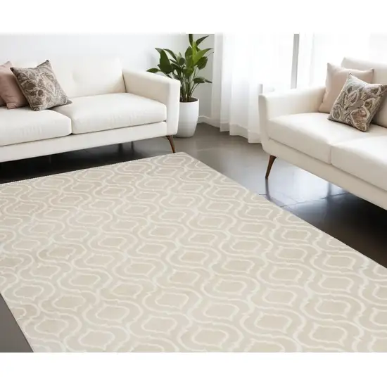 Beige and Ivory Trellis Non Skid Area Rug Photo 4