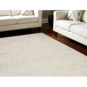 Photo of Beige and Ivory Trellis Non Skid Area Rug