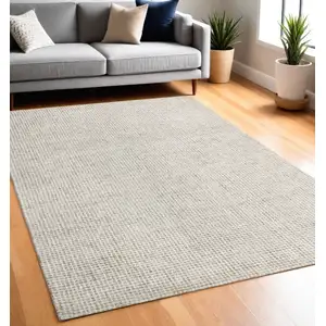 Photo of Beige and Ivory Wool Checkered Hand Tufted Area Rug