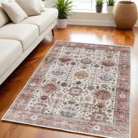 Photo of Beige and Orange Oriental Distressed Non Skid Area Rug