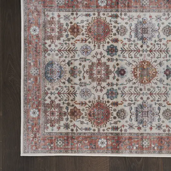 Beige and Orange Oriental Distressed Non Skid Area Rug Photo 4