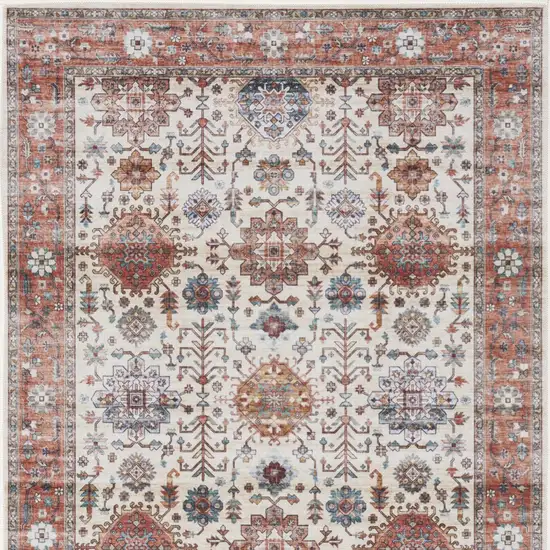 Beige and Orange Oriental Distressed Non Skid Area Rug Photo 6