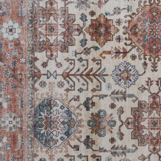 Beige and Orange Oriental Distressed Non Skid Area Rug Photo 8