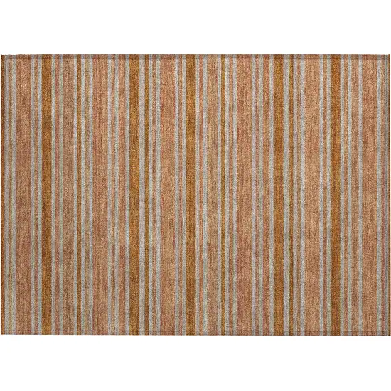 Beige and Orange Striped Washable Non Skid Indoor Outdoor Area Rug Photo 2