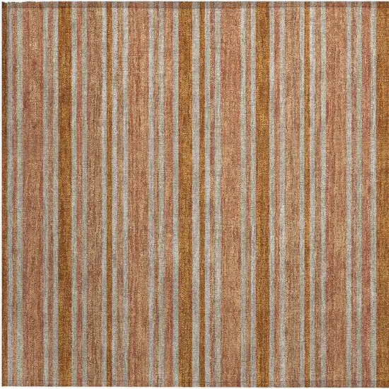 Beige and Orange Striped Washable Non Skid Indoor Outdoor Area Rug Photo 7