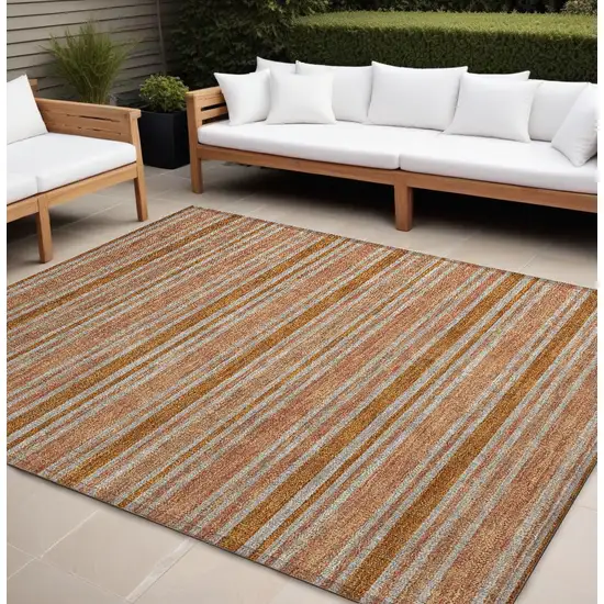 Beige and Orange Striped Washable Non Skid Indoor Outdoor Area Rug Photo 1