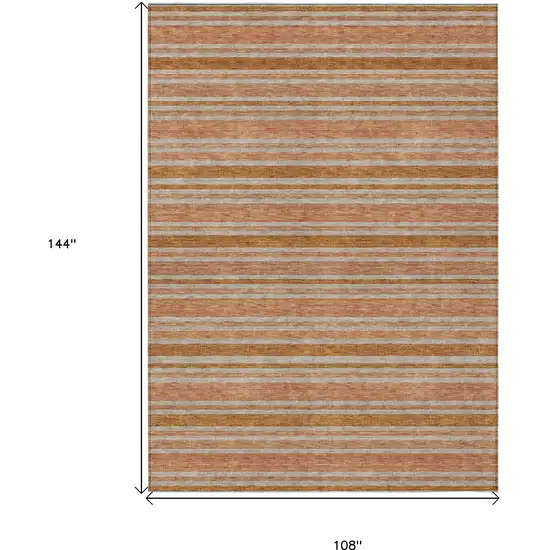 Beige and Orange Striped Washable Non Skid Indoor Outdoor Area Rug Photo 3