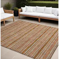 Photo of Beige and Orange Striped Washable Non Skid Indoor Outdoor Area Rug