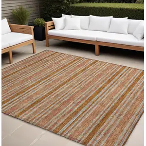 Photo of Beige and Orange Striped Washable Non Skid Indoor Outdoor Area Rug