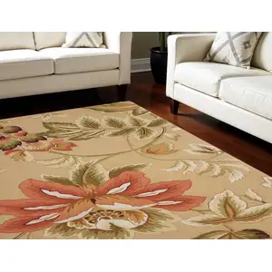 Photo of Beige and Red Floral Area Rug