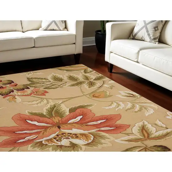 Beige and Red Floral Area Rug Photo 1