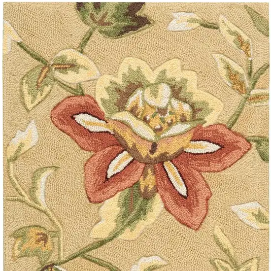 Beige and Red Floral Hand Carved Handmade Area Rug Photo 7