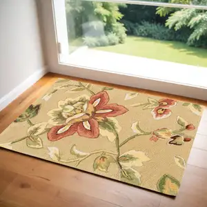 Photo of Beige and Red Floral Hand Carved Handmade Area Rug