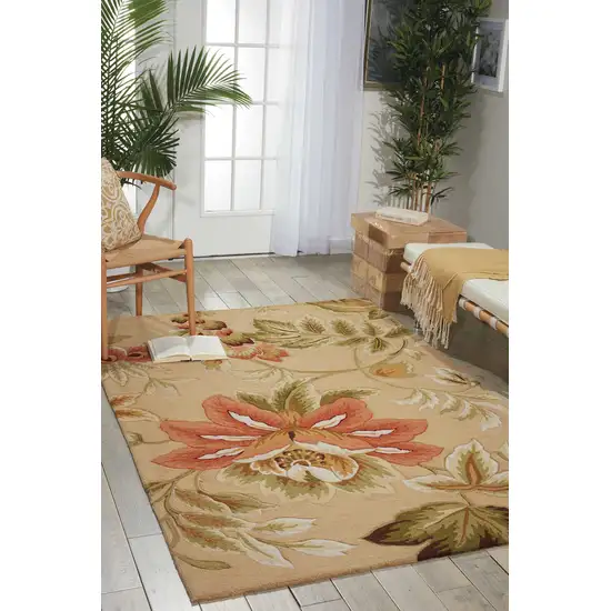 Beige and Red Floral Hand Carved Handmade Area Rug Photo 8