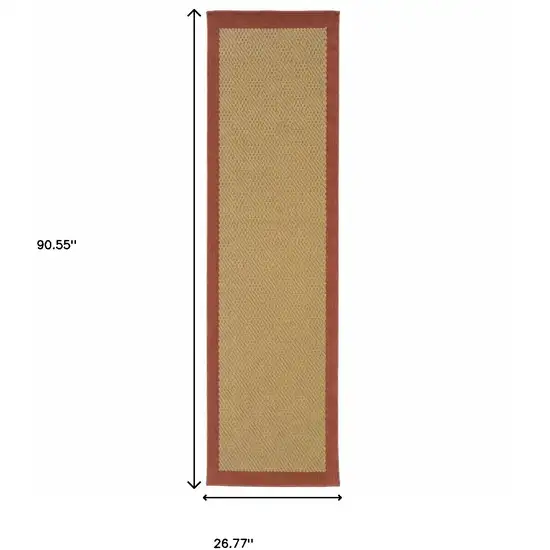 Beige and Red Plain Indoor Outdoor Runner Rug Photo 5