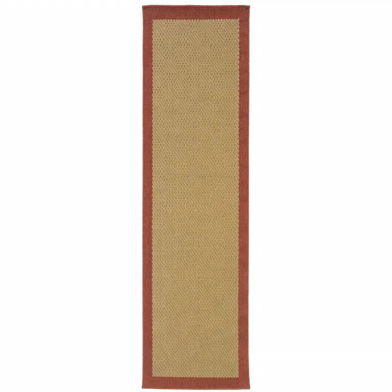 Beige and Red Plain Indoor Outdoor Runner Rug Photo 1