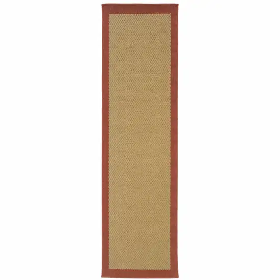 Beige and Red Plain Indoor Outdoor Runner Rug Photo 1