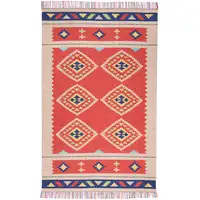 Photo of Beige and Red Southwestern Handmade Area Rug With Fringe