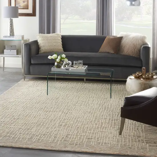 Beige and Tan Wool Abstract Area Rug Photo 9