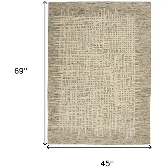 Beige and Tan Wool Abstract Area Rug Photo 3