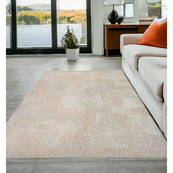 Beige and White Abstract Non Skid Area Rug Photo 1