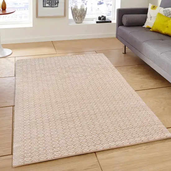 Beige and White Geometric Dhurrie Flatweave Handmade Area Rug Photo 8