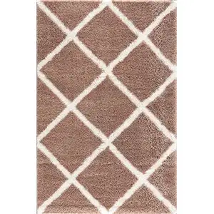 Photo of Beige and White Modern Lattice Area Rug