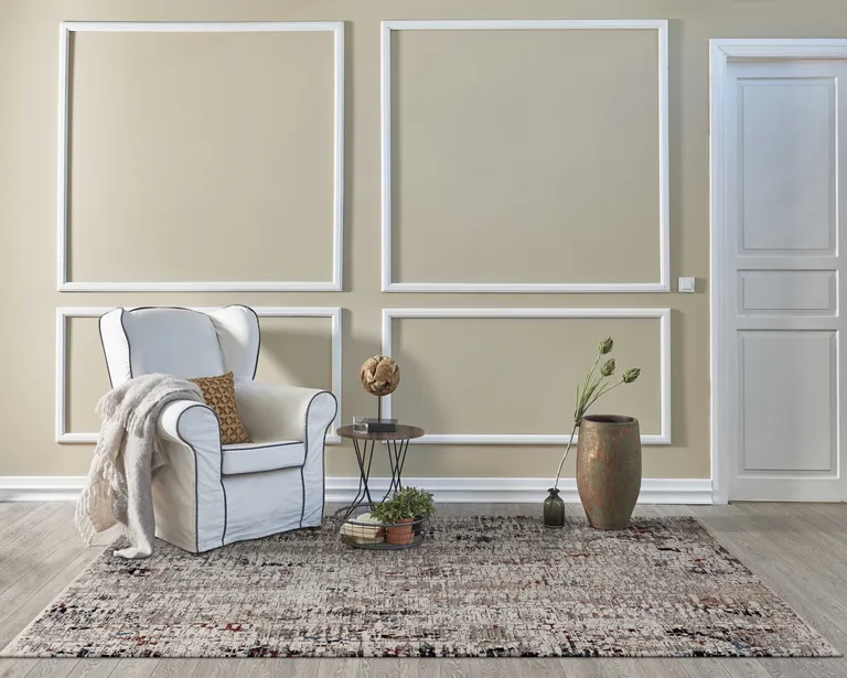 Beige or Grey Abstract Transitional Indoor Area Rug Photo 2