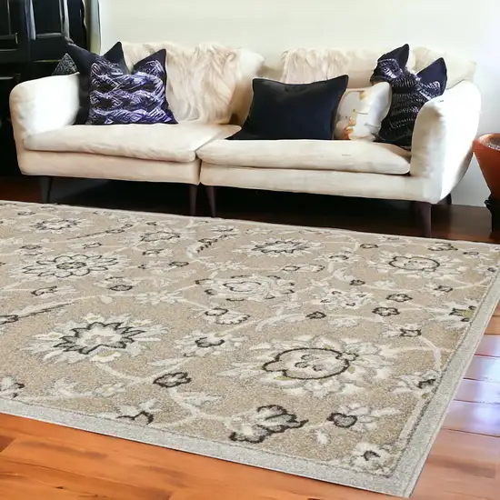 7' X 11' Beige Or Grey Floral Vines Uv Treated Indoor Area Rug Photo 2