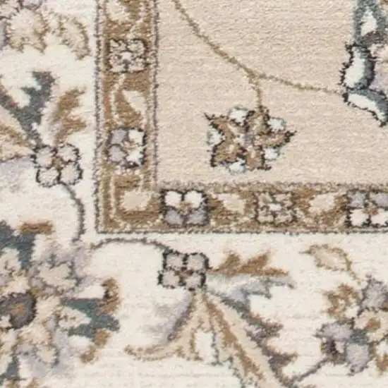 Beige Or Ivory Floral Vine Bordered Indoor Area Rug Photo 5