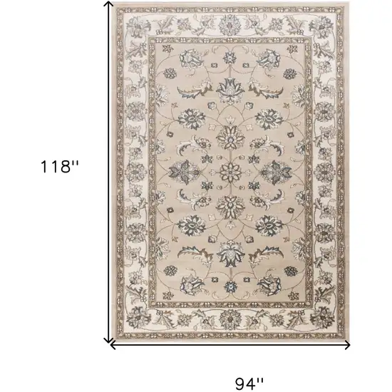 Beige Or Ivory Floral Vine Bordered Indoor Area Rug Photo 8