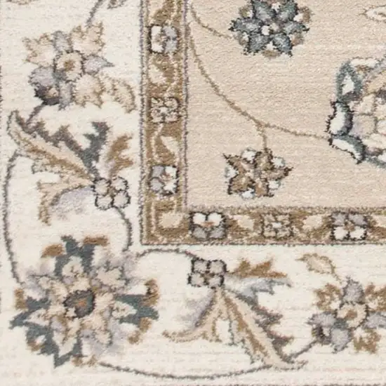 Beige Or Ivory Floral Vine Bordered Indoor Area Rug Photo 6