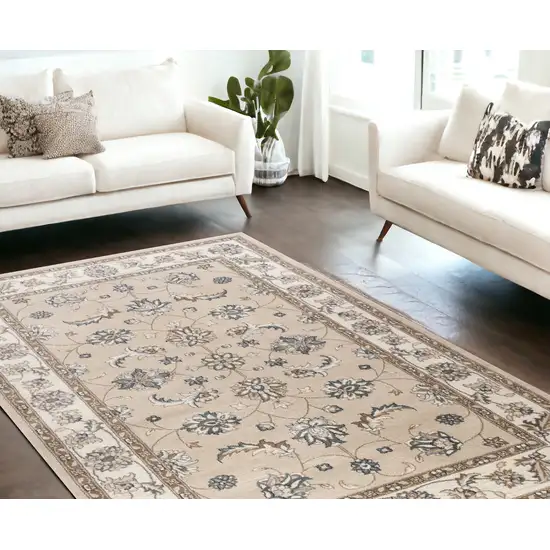 Beige Or Ivory Floral Vine Bordered Indoor Area Rug Photo 2