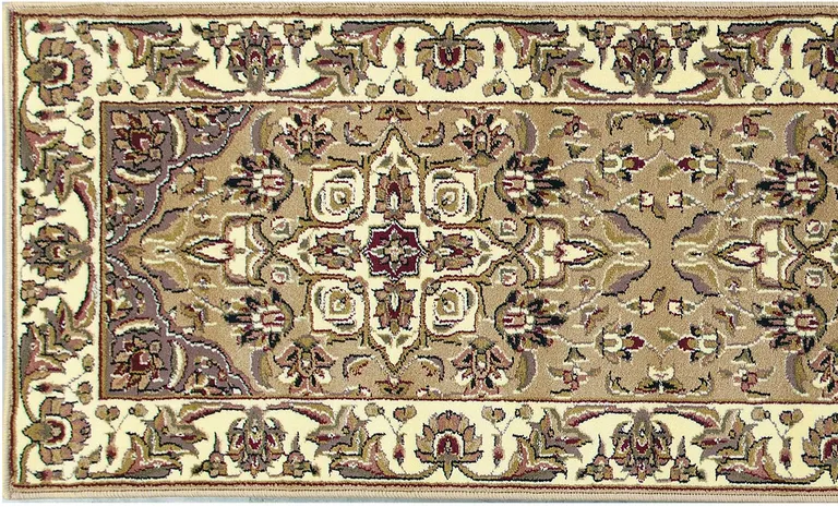 Beige or Ivory Medallion Runner Rug Photo 2