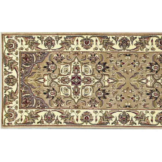 Beige or Ivory Medallion Runner Rug Photo 2