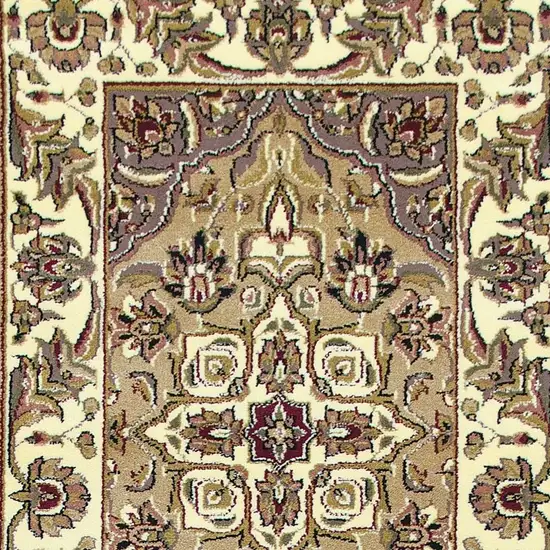 Beige or Ivory Medallion Runner Rug Photo 4