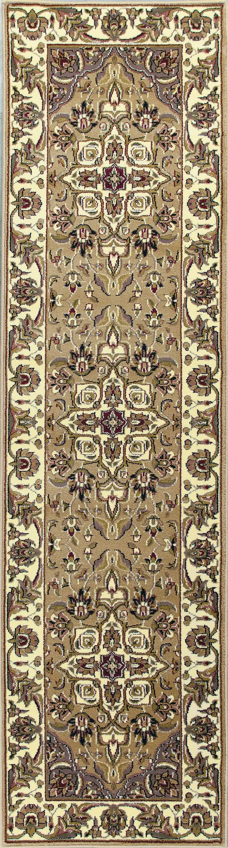 Beige or Ivory Medallion Runner Rug Photo 1