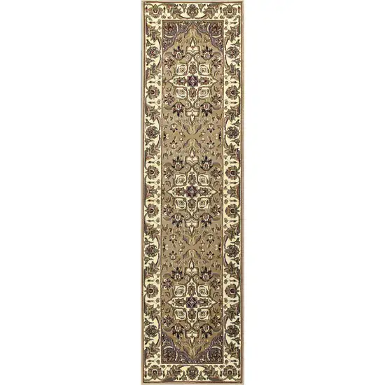 Beige or Ivory Medallion Runner Rug Photo 1