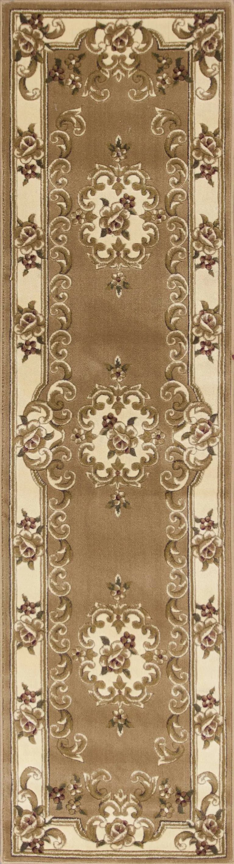 Beige or Ivory Medallion Runner Rug Photo 1