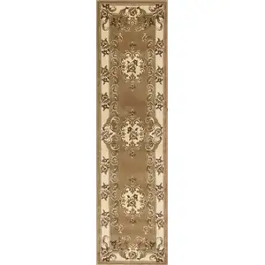 Photo of Beige or Ivory Medallion Runner Rug