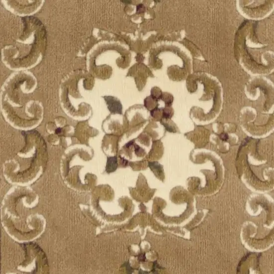 Beige or Ivory Medallion Runner Rug Photo 3