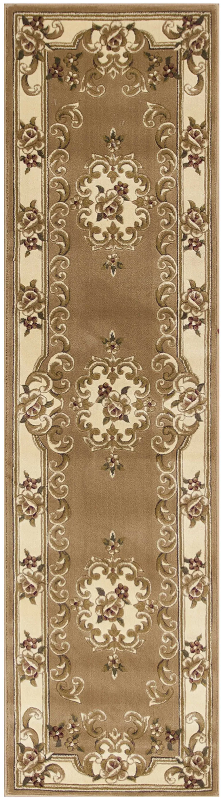 Beige or Ivory Medallion Runner Rug Photo 2