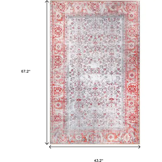 Berry Red Oriental Power Loom Stain Resistant Area Rug Photo 2