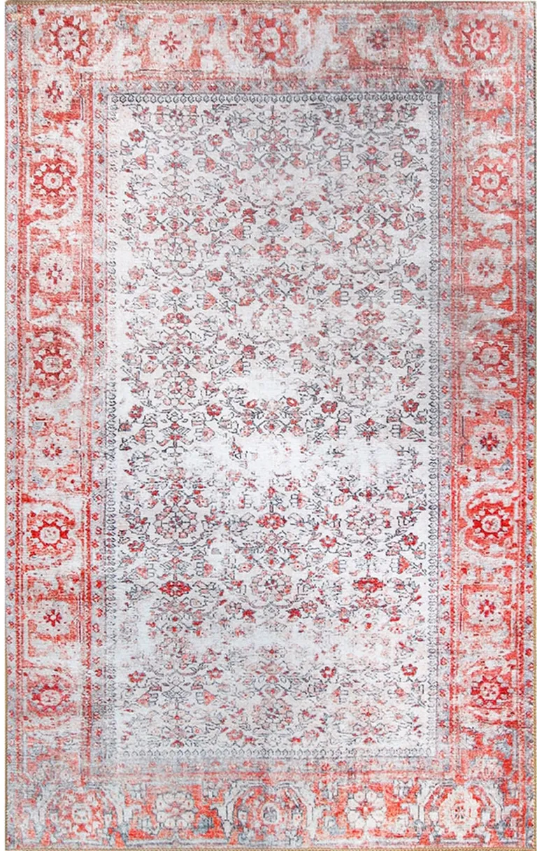 Berry Red Oriental Power Loom Stain Resistant Area Rug Photo 1