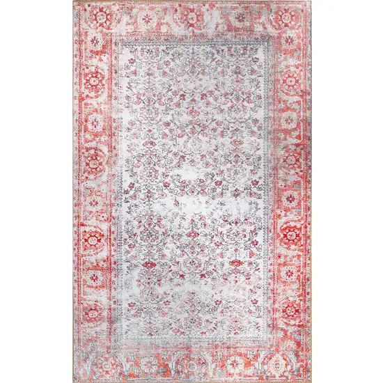 Berry Red Oriental Power Loom Stain Resistant Area Rug Photo 1